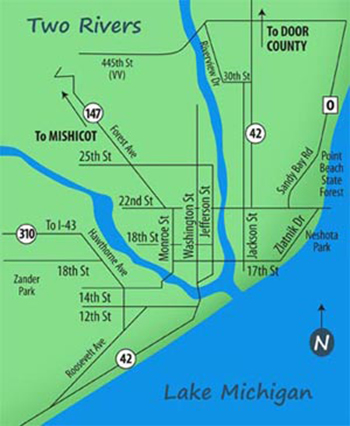 Map of Two Rivers, Wisconsin